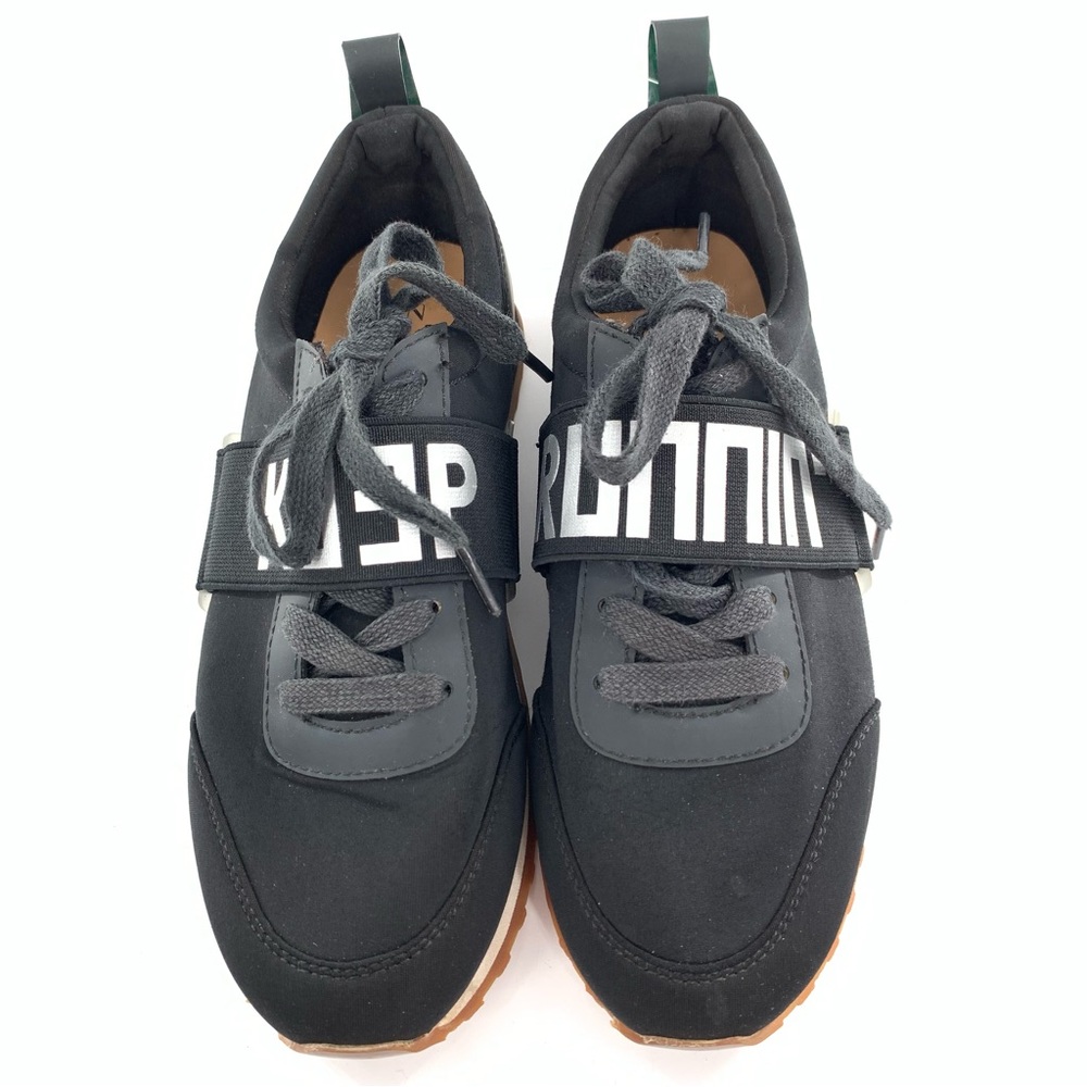 Zara Trafaluc fashion sneakers 38 black silver keep running lace up street wear